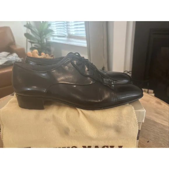 Rare VTG Bruno Magli Black Leather Dress Shoes Mens Size 10 Bolzano Black