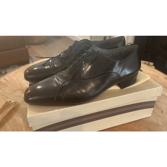Rare VTG Bruno Magli Black Leather Dress Shoes Mens Size 10 Bolzano Black