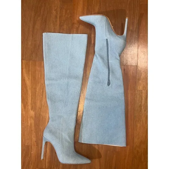 RAYE Benita Knee High Boots in Denim Blue 6 New Womens Heels