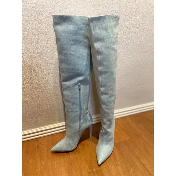 RAYE Benita Knee High Boots in Denim Blue 6 New Womens Heels