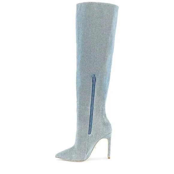 RAYE Benita Knee High Boots in Denim Blue 6 New Womens Heels