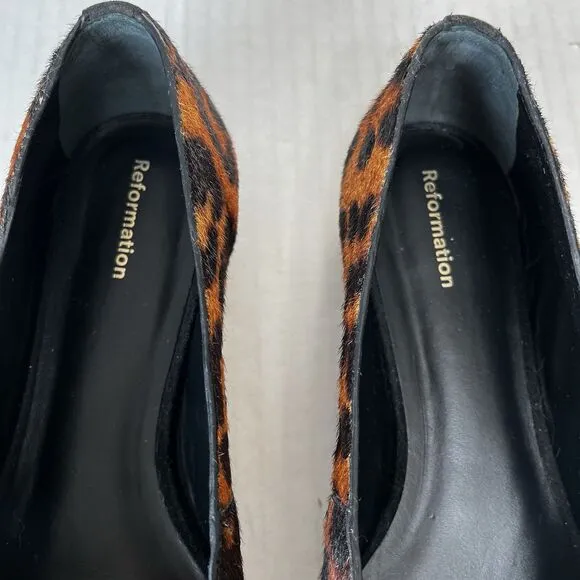 Reformation Prudence Ballet Flats Leopard Haircalf Slip On Casual Shoes Size 7