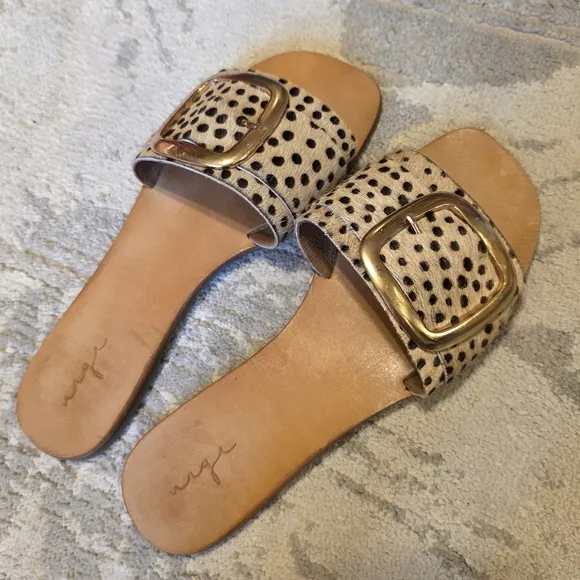 Revolve Urge Ajay cheetah print calf hair and leather slides 39,  8.5-9