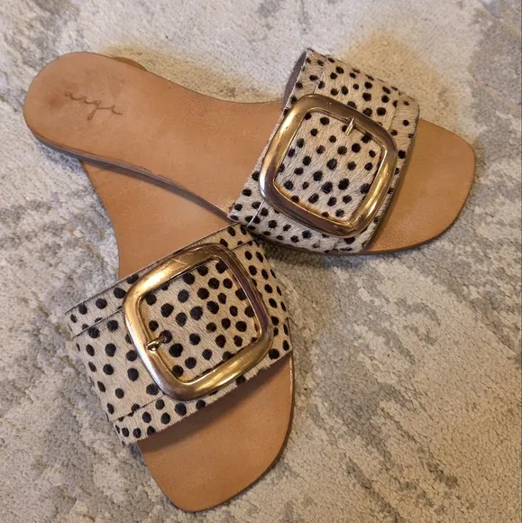 Revolve Urge Ajay cheetah print calf hair and leather slides 39,  8.5-9