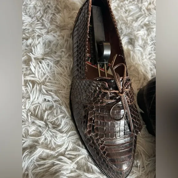 Ricinni men’s brown vintage snakeskin dress shoes