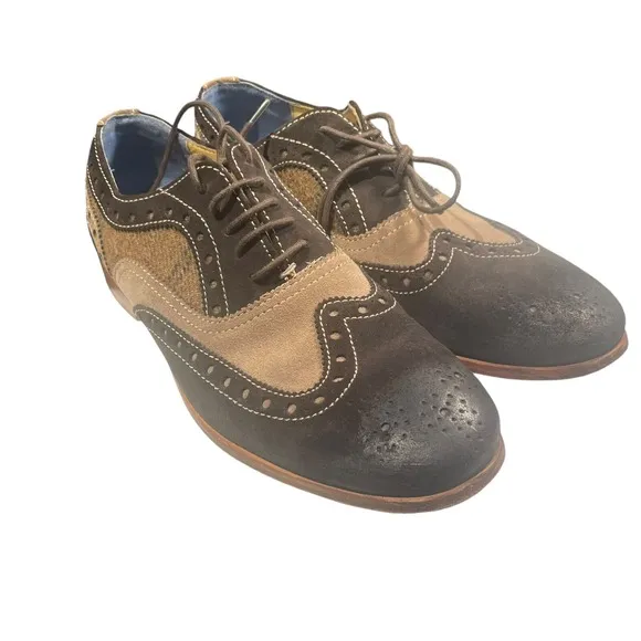 Robert Graham Empire Brown Suede Tweed Wingtip Shoe Size Mens 10 Excellent
