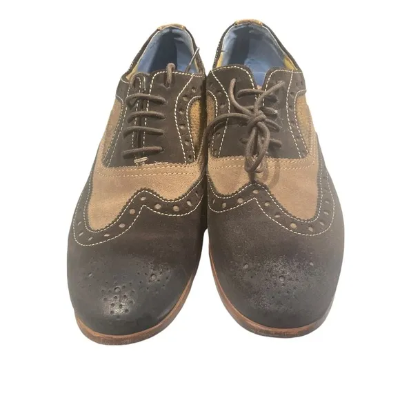 Robert Graham Empire Brown Suede Tweed Wingtip Shoe Size Mens 10 Excellent