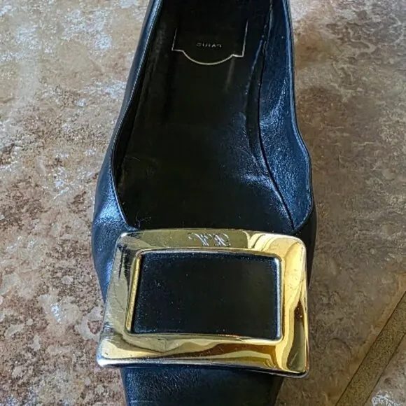 Rogere Vivier Black Leather Buckle Shoes Eur. 36.5