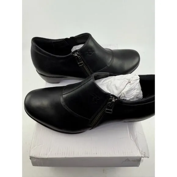 Romika Leather Ankle Loafer Shoes Block Heels Side Zipper Black Womens Size 37