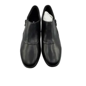 Romika Leather Ankle Loafer Shoes Block Heels Side Zipper Black Womens Size 37