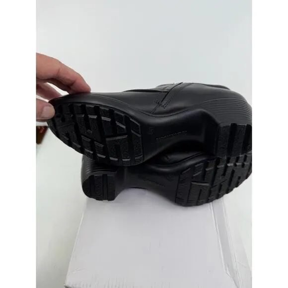 Romika Leather Ankle Loafer Shoes Block Heels Side Zipper Black Womens Size 37