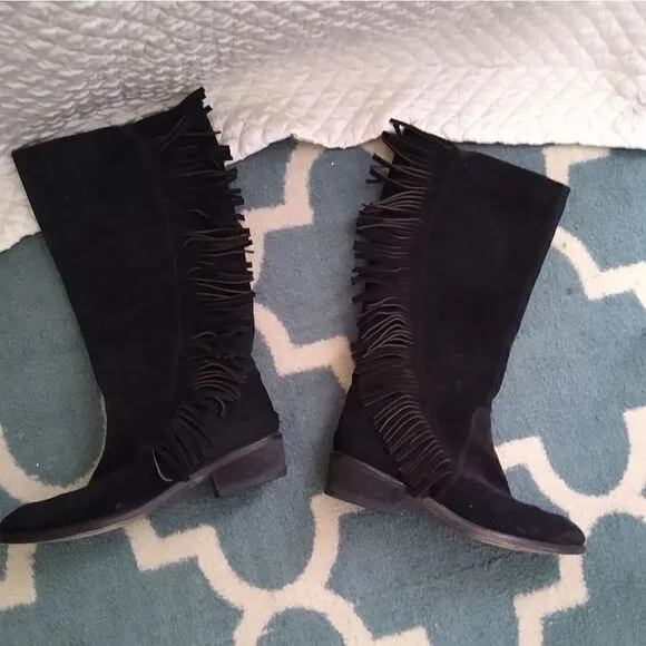 Roper 7.5 suede black boots w fringe