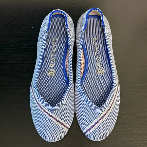 Rothy's Blue Mirror Reflective Stripe Flats Shoes Ballet OG 🦄
