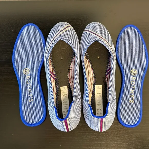 Rothy's Blue Mirror Reflective Stripe Flats Shoes Ballet OG 🦄