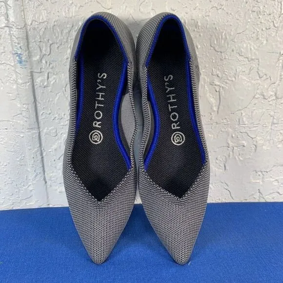Rothys Flats Womens Size 7.5 Gray Blue Birdseye Flats Pointy‎ Toe Knit Shoes