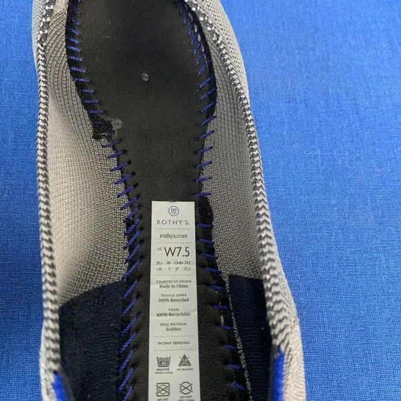 Rothys Flats Womens Size 7.5 Gray Blue Birdseye Flats Pointy‎ Toe Knit Shoes