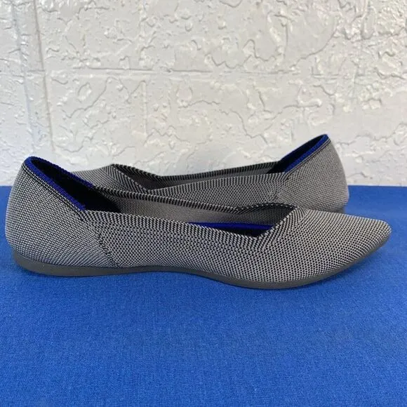 Rothys Flats Womens Size 7.5 Gray Blue Birdseye Flats Pointy‎ Toe Knit Shoes