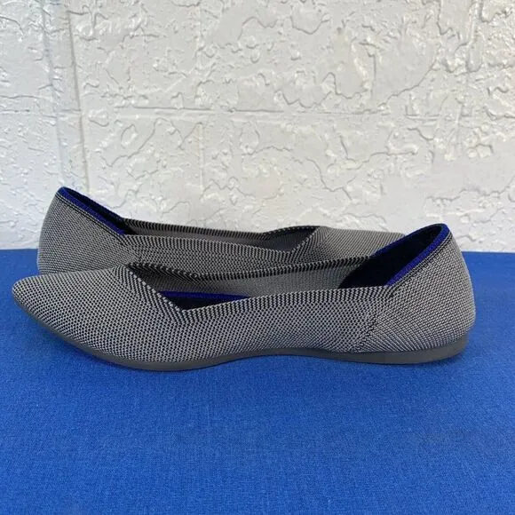 Rothys Flats Womens Size 7.5 Gray Blue Birdseye Flats Pointy‎ Toe Knit Shoes