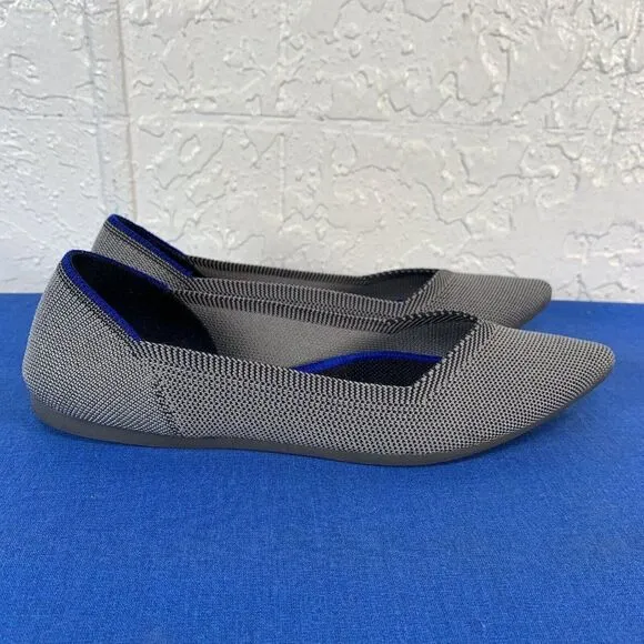 Rothys Flats Womens Size 7.5 Gray Blue Birdseye Flats Pointy‎ Toe Knit Shoes