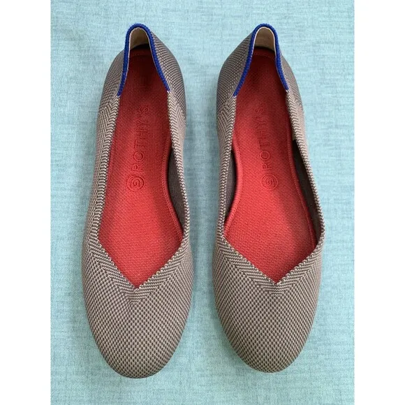 Rothy's Gray Round Toe Flats w/Blue Accent &amp; Red Insoles Women's US 11