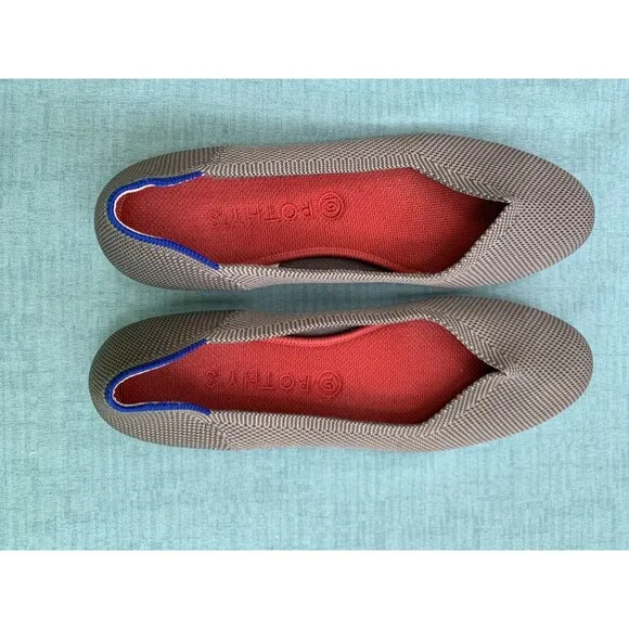 Rothy's Gray Round Toe Flats w/Blue Accent &amp; Red Insoles Women's US 11