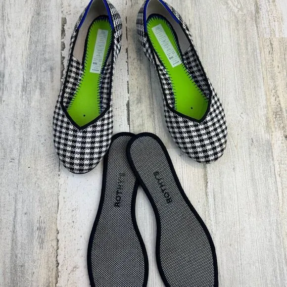 Rothy's picnic black and white flats shoes size 8