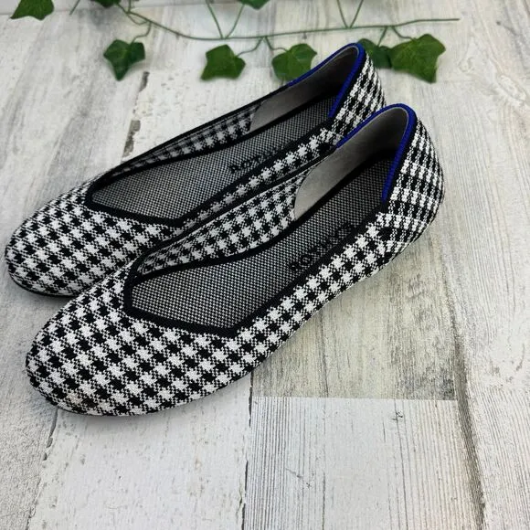 Rothy's picnic black and white flats shoes size 8