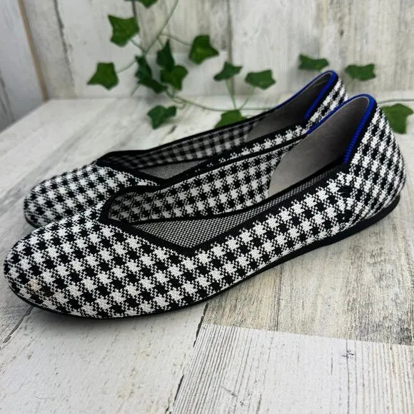Rothy's picnic black and white flats shoes size 8