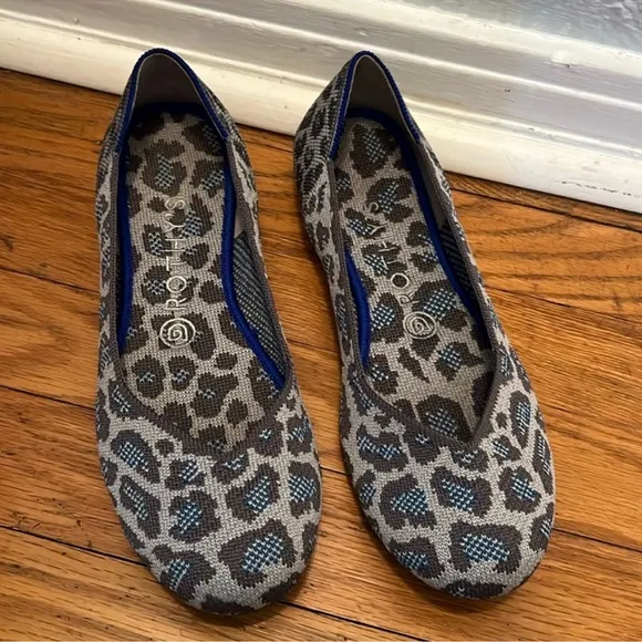 Rothy’s Retired Blue &amp; Grey Leopard Print Flats (RARE)
