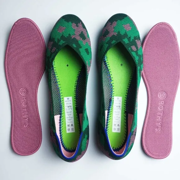 Rothy's Retired Green Botanicamo Camo Print Flats Shoes Size 10 NWOB