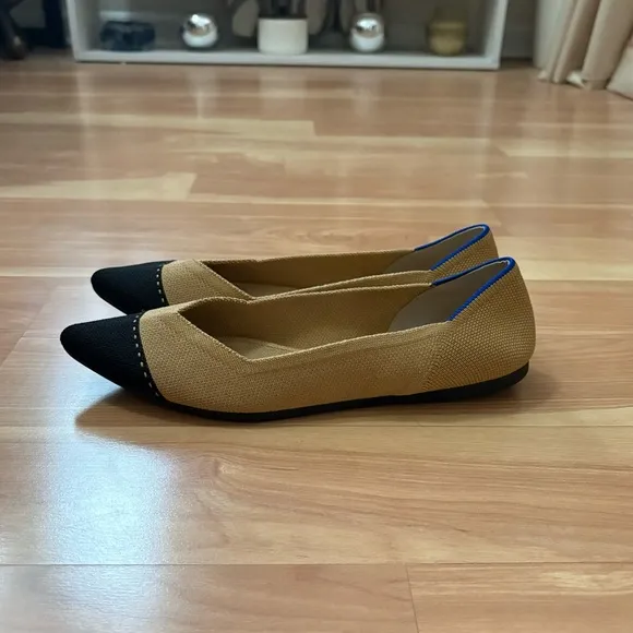 Rothy’s Tan/Black The Point II In Love Insole Comfort Flats in Camel Captoe 8.5