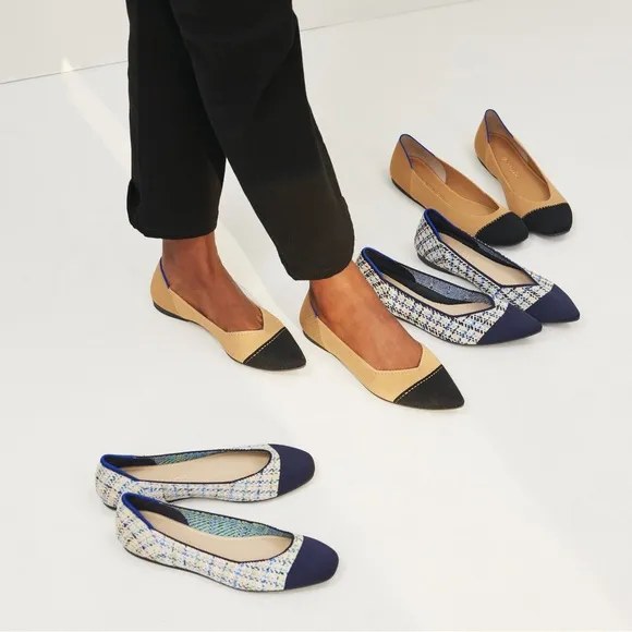 Rothy’s Tan/Black The Point II In Love Insole Comfort Flats in Camel Captoe 8.5