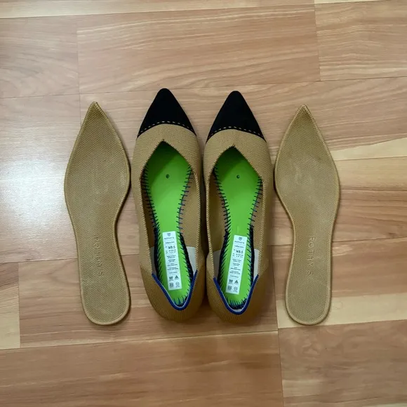 Rothy’s Tan/Black The Point II In Love Insole Comfort Flats in Camel Captoe 8.5