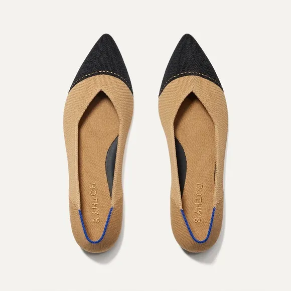 Rothy’s Tan/Black The Point II In Love Insole Comfort Flats in Camel Captoe 8.5