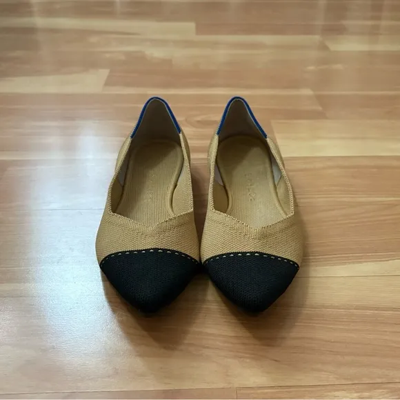 Rothy’s Tan/Black The Point II In Love Insole Comfort Flats in Camel Captoe 8.5