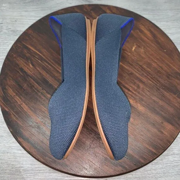 Rothy’s The Flat Women’s 7.5 Rounded Toe Shoes Navy Neautral Washable Slip On