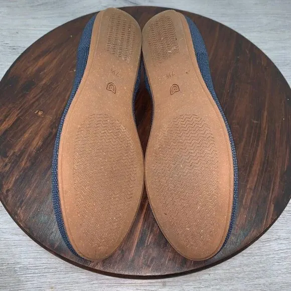 Rothy’s The Flat Women’s 7.5 Rounded Toe Shoes Navy Neautral Washable Slip On