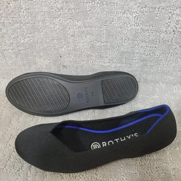 Rothy's The Flat Women's Size 7.5 Black Solid Round Toe Slip On Ballet Shoes