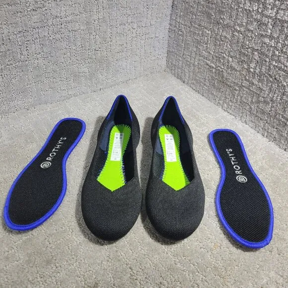 Rothys The Flat Women's Size 7.5 US Black Solid Round Toe Slip on Flat Shoes