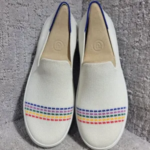 Rothy's The Kid White Rainbow Knit Slip On Sneaker Shoes Big Girl's Size 4 US