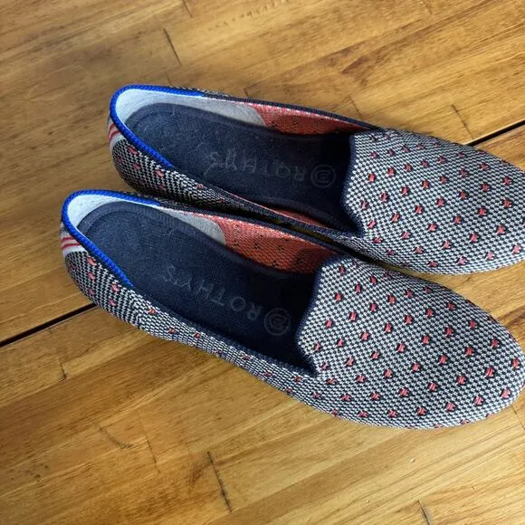 Rothy’s The Loafer Slip On Flats Coral Dot Knit Shoes Size 8