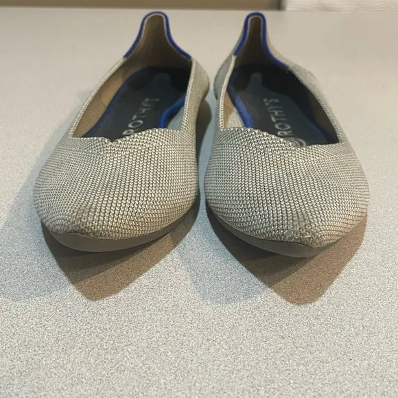 Rothy’s The Point Birdseye Women’s Size 7W Light Grey Flax Comfort Flats Shoes