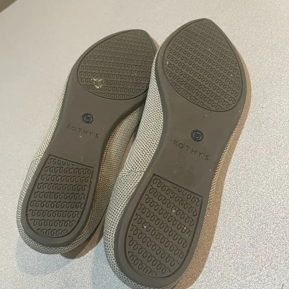 Rothy’s The Point Birdseye Women’s Size 7W Light Grey Flax Comfort Flats Shoes