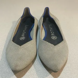 Rothy’s The Point Birdseye Women’s Size 7W Light Grey Flax Comfort Flats Shoes