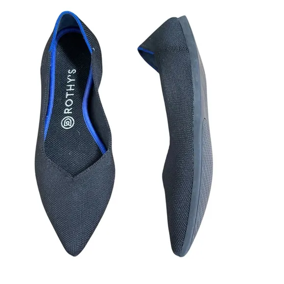 Rothy's The Point Black Flats with Royal Blue StripeBallet Flats Size 9.5