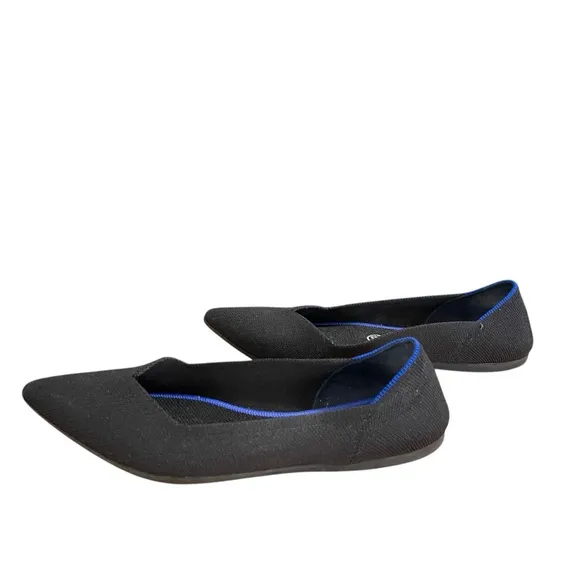 Rothy's The Point Black Flats with Royal Blue StripeBallet Flats Size 9.5