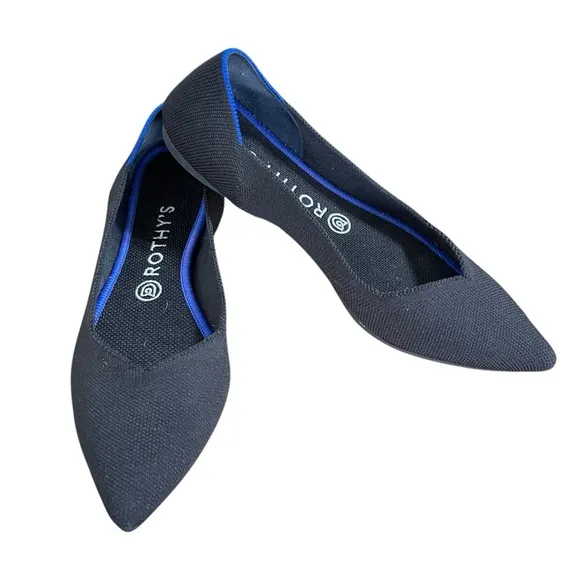 Rothy's The Point Black Flats with Royal Blue StripeBallet Flats Size 9.5