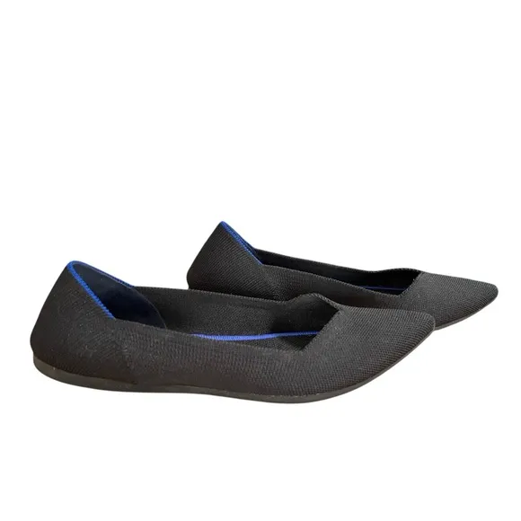 Rothy's The Point Black Flats with Royal Blue StripeBallet Flats Size 9.5
