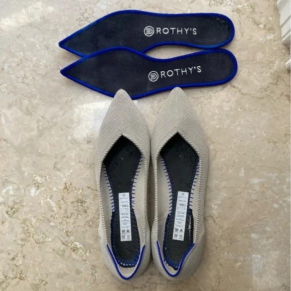Rothy's The Point Flats in Flax Birdseye Grey, Size 8.5, EUC