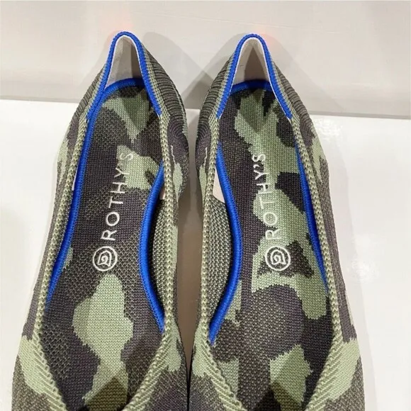 Rothy's The Point Olive Camo Flats Slip On Womens Shoes Size 12 Green WORN ONCE